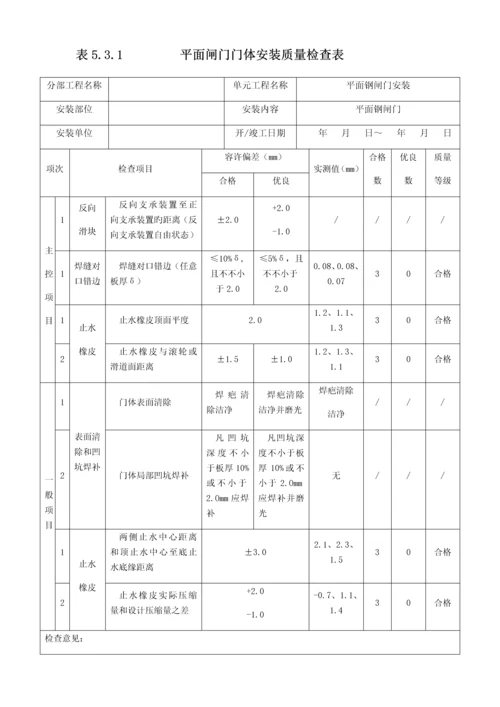 平面闸门门体单元工程安装质量验收评定表.docx