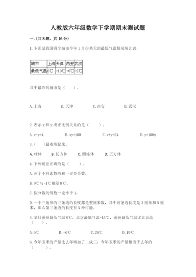 人教版六年级数学下学期期末测试题附精品答案.docx