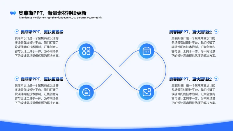 蓝色简约通用循环关系4项PPT单页