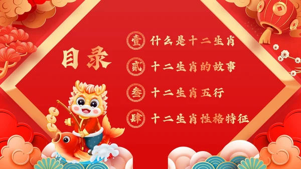 红色古风十二生肖介绍PPT模板龙年新年