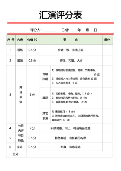 汇演评分表