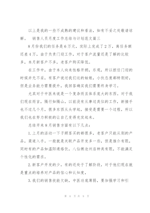 销售人员月度工作总结与计划范文【三篇】.docx