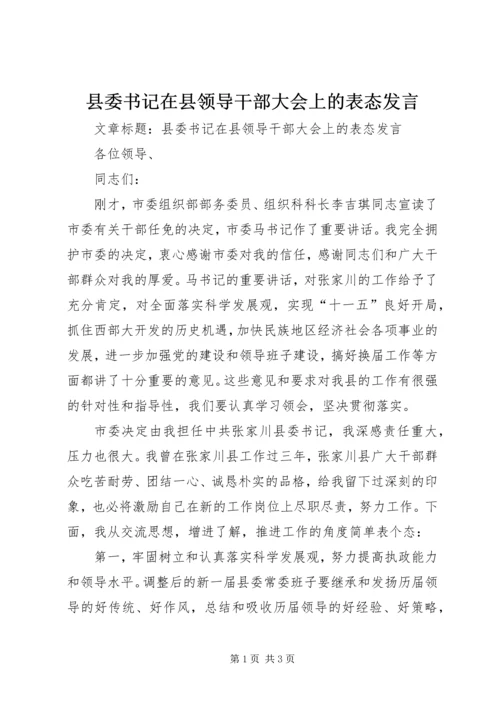 县委书记在县领导干部大会上的表态发言.docx