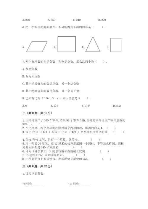 河南省平顶山市六年级下册数学期末考试试卷（必刷）.docx