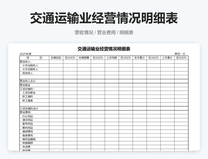 交通运输业经营情况明细表