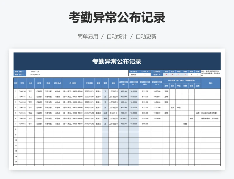 考勤异常公布记录