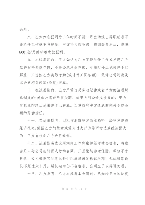 经典员工试用期劳动合同模板.docx