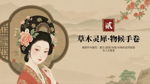 复古手绘中国风传统文化簪花介绍主题班会PPT模板