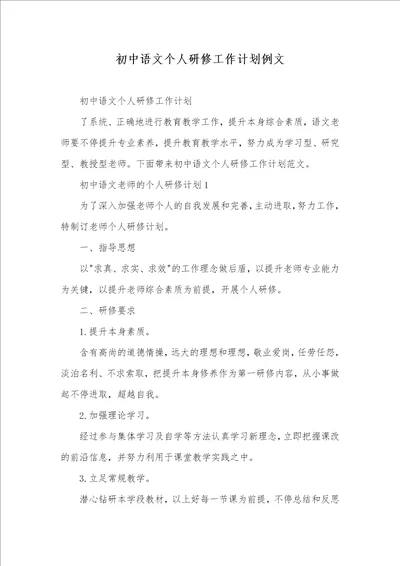 2021年初中语文个人研修工作计划例文