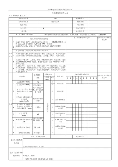 市政标志标牌检验批质量验收记录