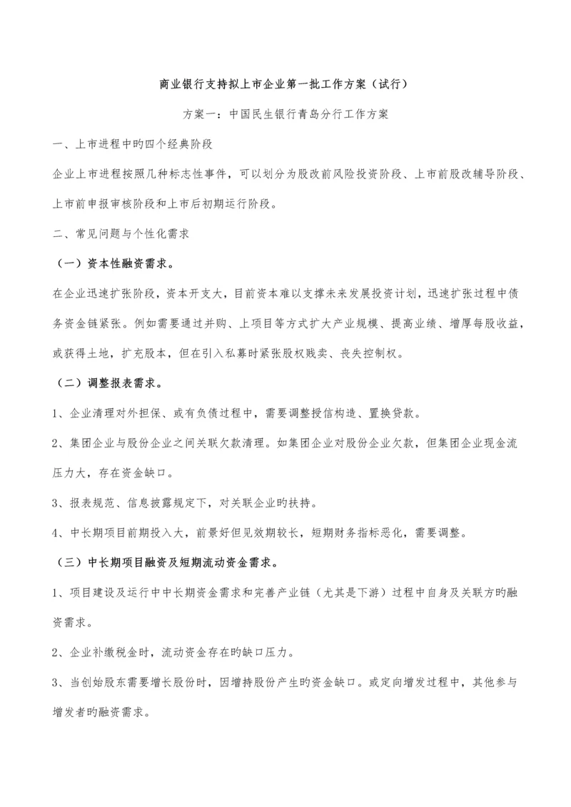 商业银行支持拟上市企业第一批工作方案.docx