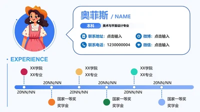 蓝色卡通简历PPT单页