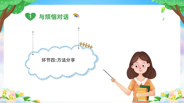 绿色清新卡通儿童中小学让成长不烦恼面对烦恼主题班会PPT