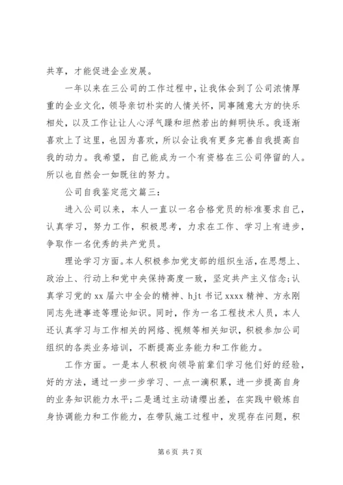 公司自我鉴定范文3篇.docx