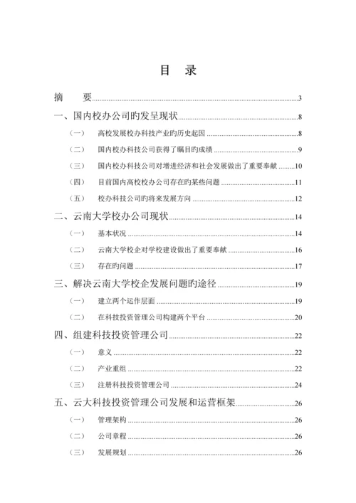 校办企业现状及投资管理公司组建专题方案框架分析.docx