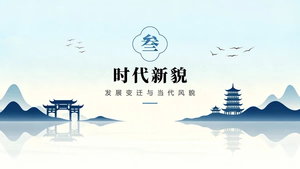 蓝色渐变简约扁平风我的家乡介绍城市介绍PPT模板