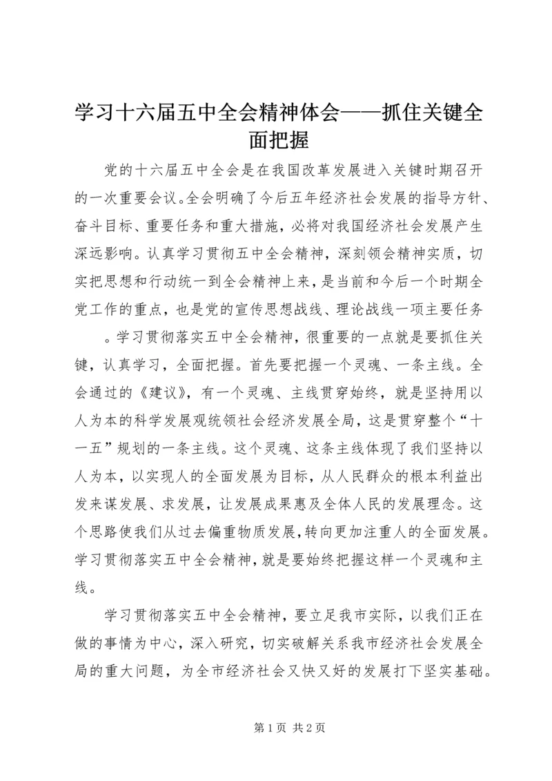 学习十六届五中全会精神体会——抓住关键全面把握 (2).docx