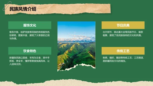 绿色摄影风新疆西域风情旅行攻略PPT模板