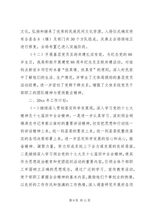 文化体育局工作总结及XX年工作计划（文化工作）.docx