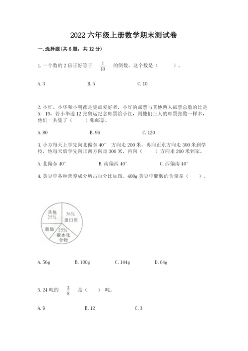 2022六年级上册数学期末测试卷附完整答案【考点梳理】.docx