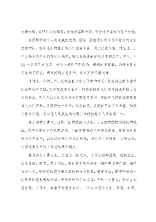 公司技术员年终工作总结精品例文