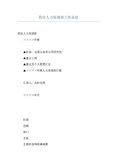 药店人力资源部工作总结