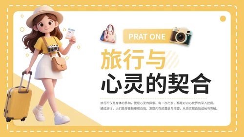 黄色3D风8月旅游攻略PPT模板