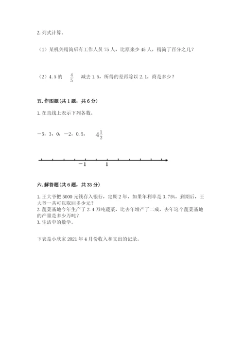 冀教版小学六年级下册数学期末综合素养测试卷附答案（达标题）.docx