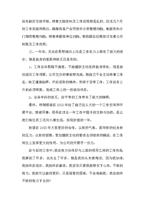 销售助理年度个人工作总结大全