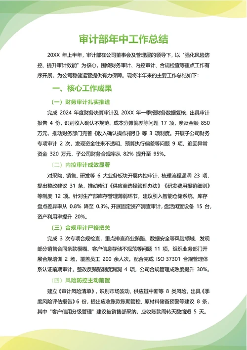 审计部年中工作总结(年度年终通用)