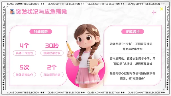 粉色卡通风大学生班委竞选演讲PPT模板