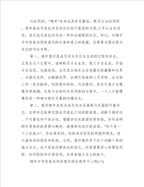 6篇关于铸牢中华民族共同体意识观后感学习心得