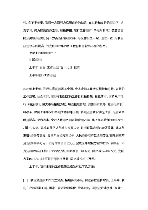 信贷客户经理上半年工作总结