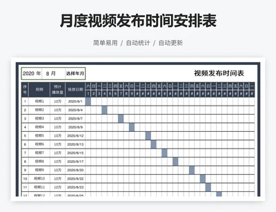月度视频发布时间安排表