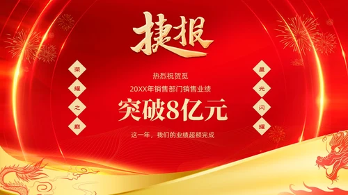 红色喜庆大气企业销售战报喜报捷报贺报PPT