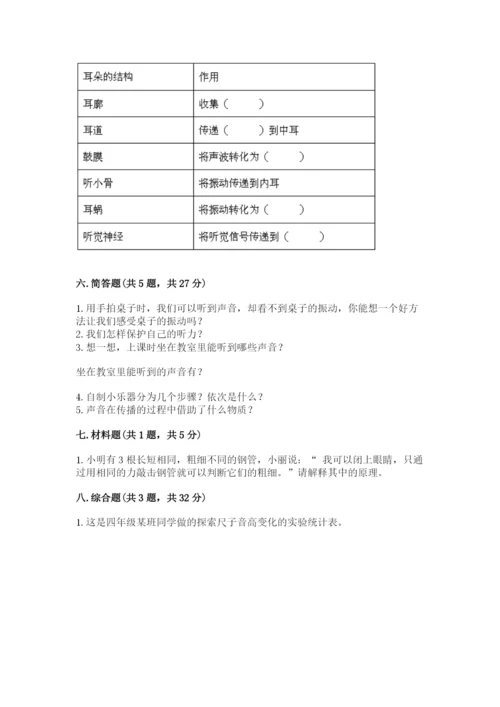 教科版 科学四年级上册第一单元声音测试卷及答案（各地真题）.docx