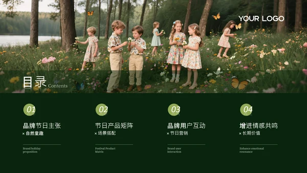 森系童装品牌儿童节品牌推广计划绿色系PPT模板