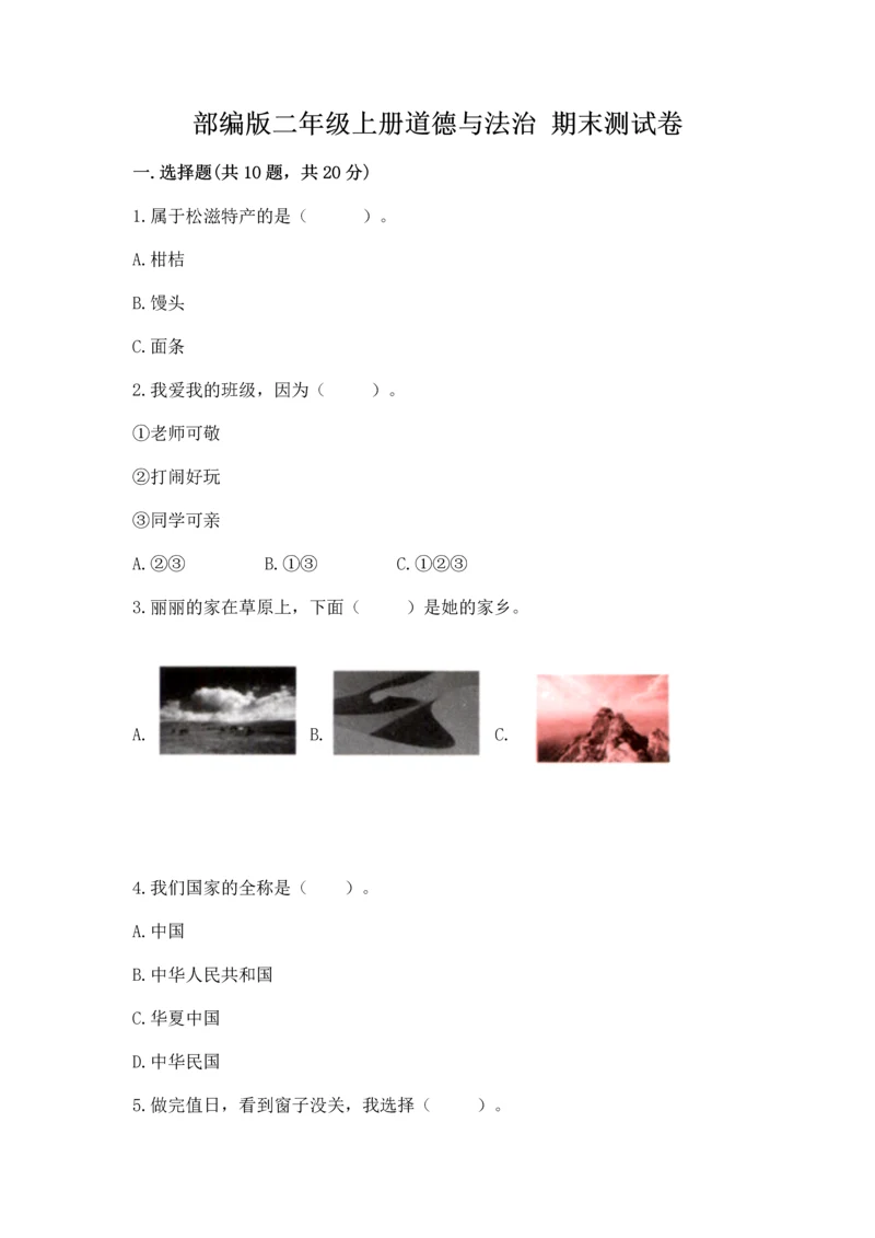 部编版二年级上册道德与法治 期末测试卷精品（各地真题）.docx