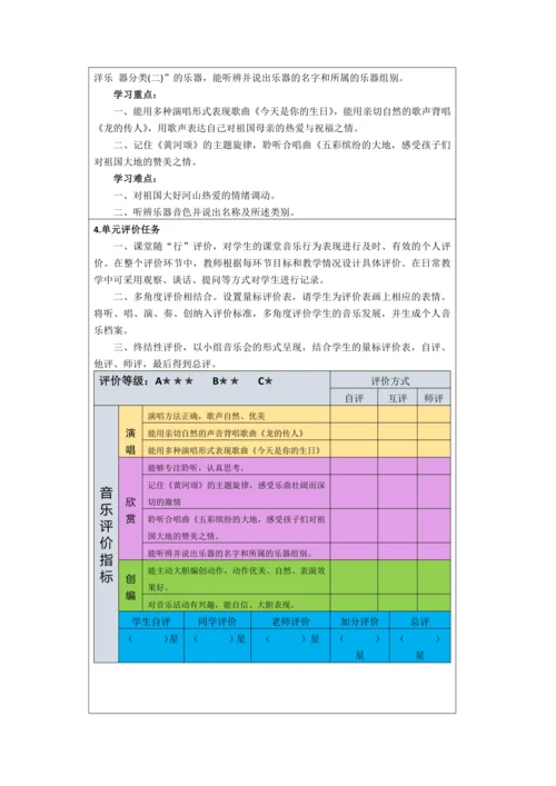 人音版六年级上册第五单元《赞美的心》单元整体教学设计