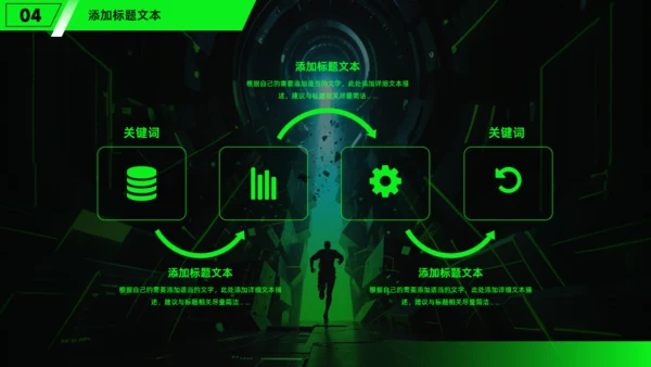 勇往直前，黑绿科技风工作总结报告通用PPT模板