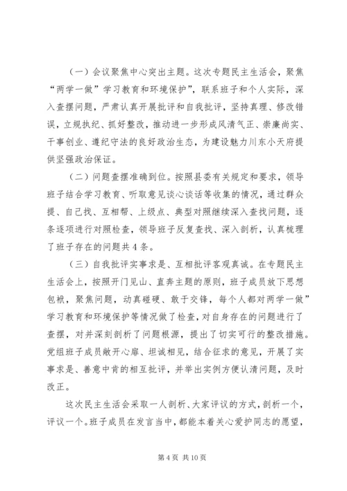 关于“两学一做”学习教育环境保护专题民主生活会召开情况报告.docx