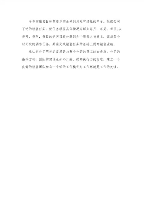 销售年终工作总结范文及工作计划
