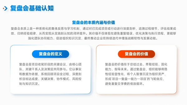 蓝绿色简约风项目总结内部复盘会PPT模板