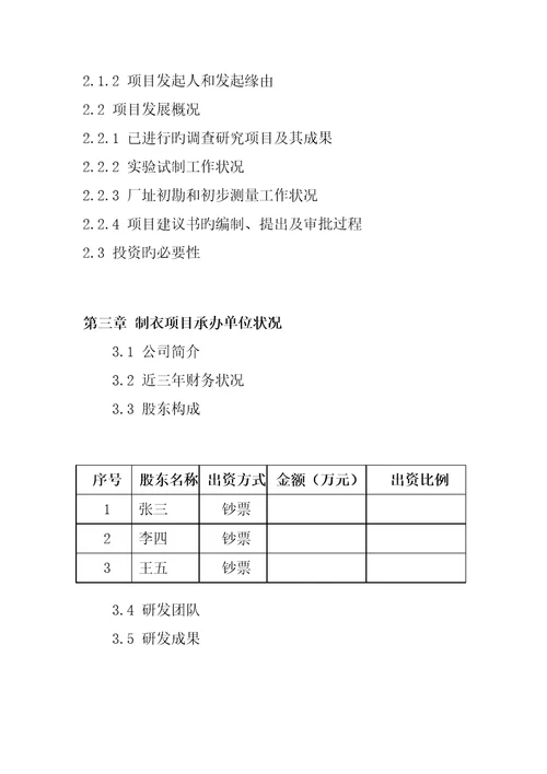 制衣专项项目可行性专题研究报告