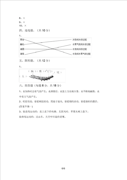 2021年三年级科学上册期末水平测试卷及答案