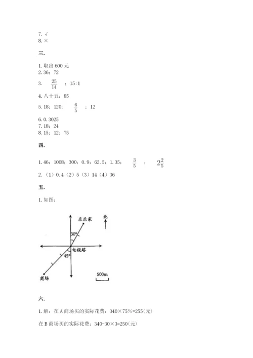 小学六年级数学期末自测题含答案（基础题）.docx