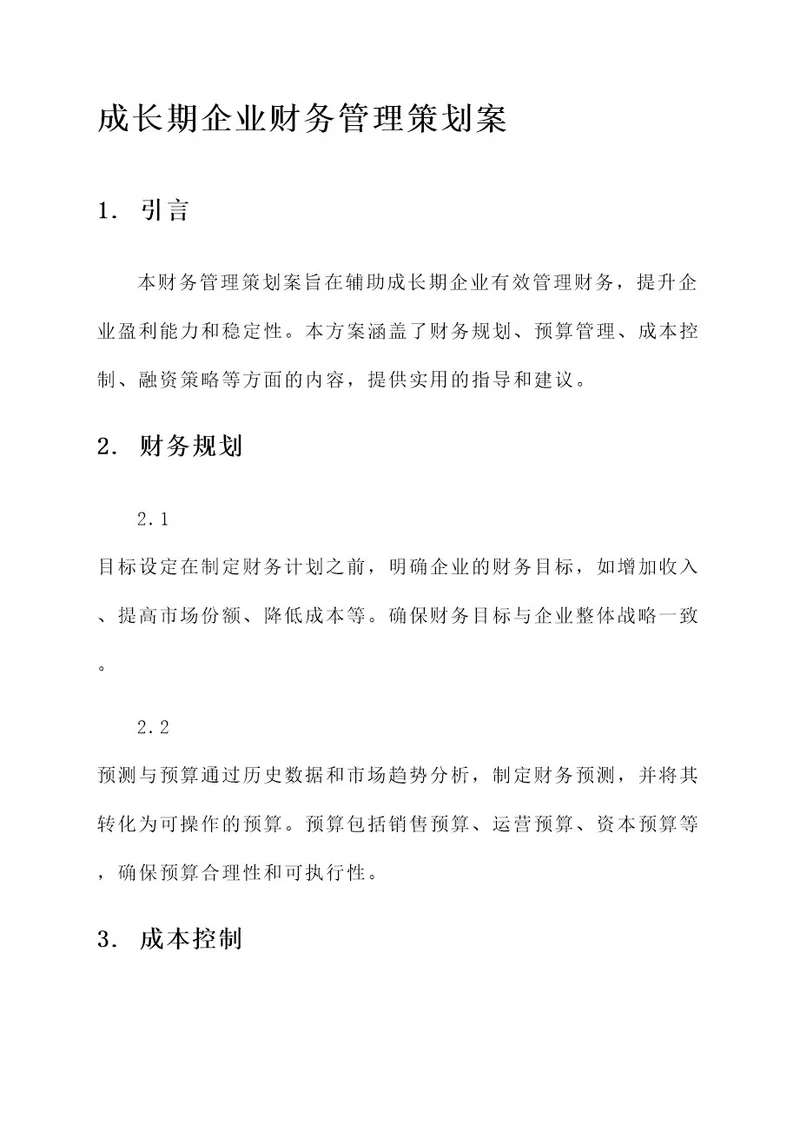 成长期企业财务管理策划案