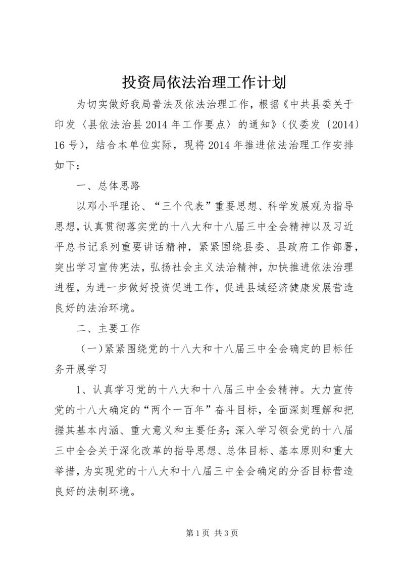 投资局依法治理工作计划.docx