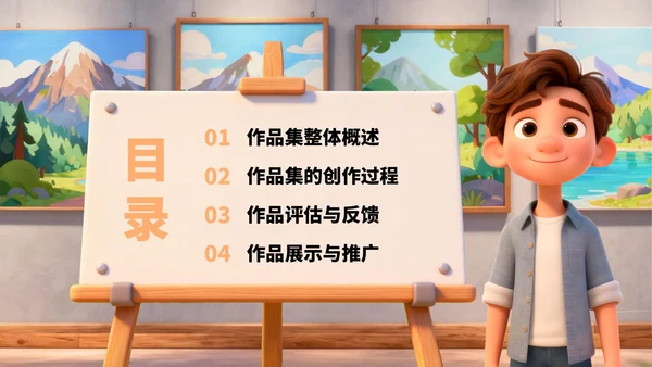橙黄色卡通风艺术作品集PPT