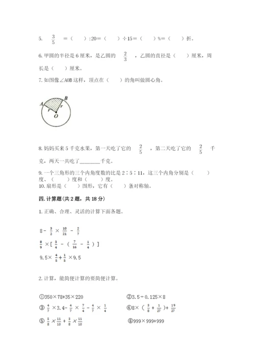 人教版六年级上册数学期末测试卷及参考答案【培优a卷】.docx